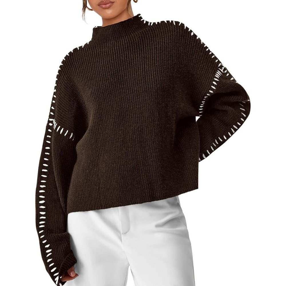 Prettygarden Women's Coffee Fall Long Sleeve Mock Neck Oversized Chunky Sweaters
